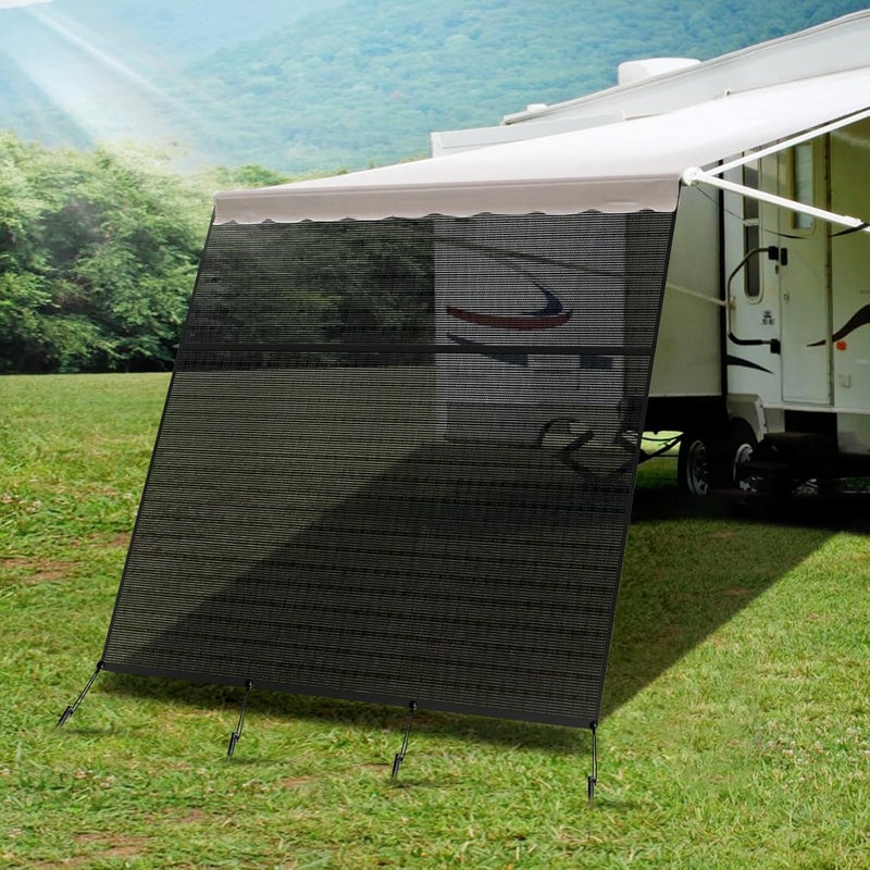 NAIMORUI RV Awning Shade Screen with Zipper, 9'X15'3' RV Awning Front Shade Screen, Black Mesh UV Blocker Sunshade Complete Kits for RV Camper Motorhome Trailer, Black - Image 1